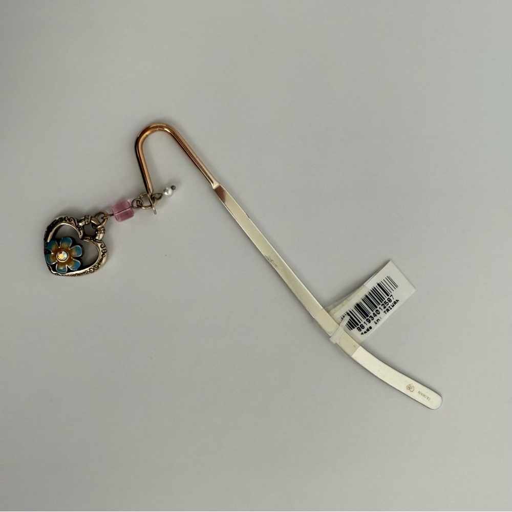 NWT Brighton Orchard Silver Tone Bookmark with heart Charm, ‘Bloom From Within’